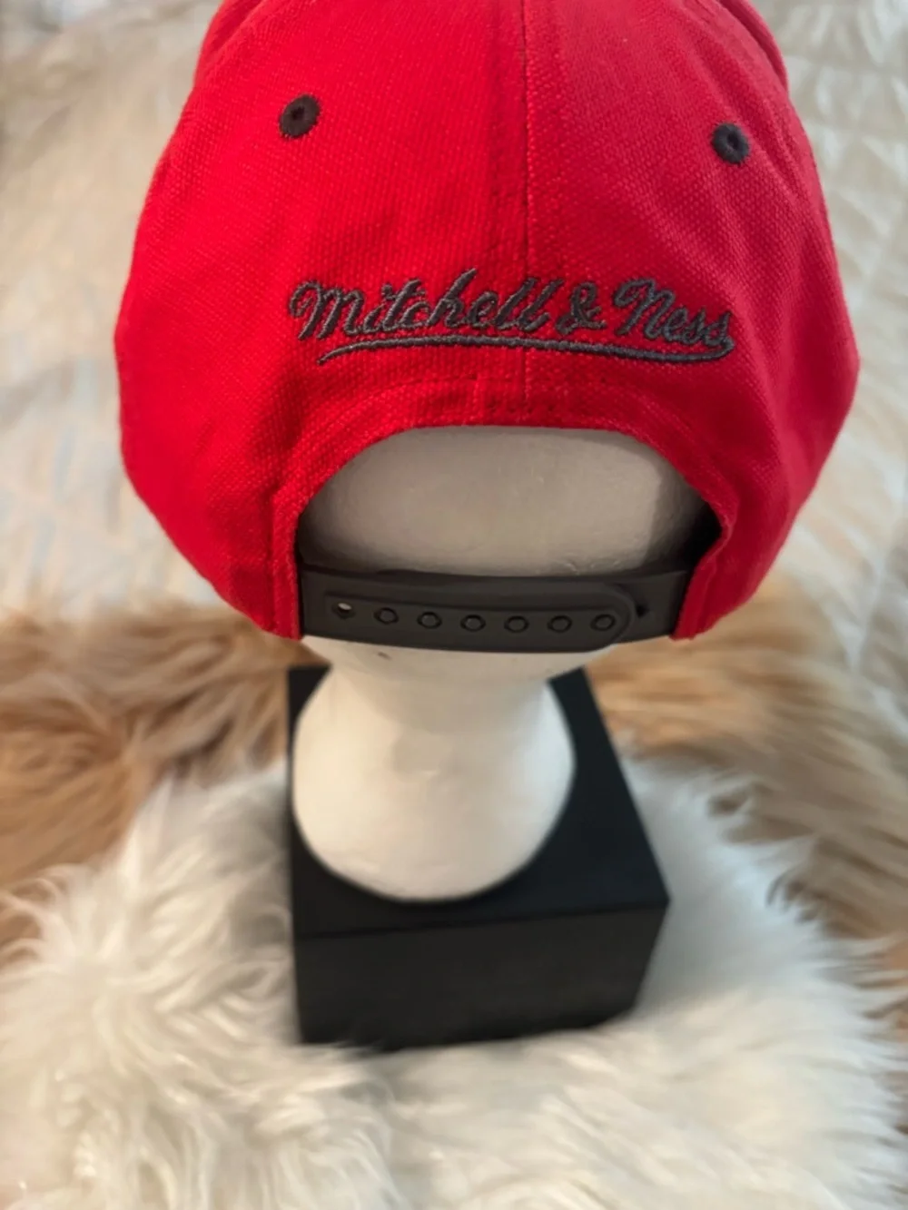 Mitchell & Ness Red and Black Snapback Cap with Embroidered Detail